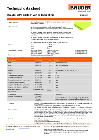 Bauder XPS 300 Inverted Insulation Technical Data Sheet
