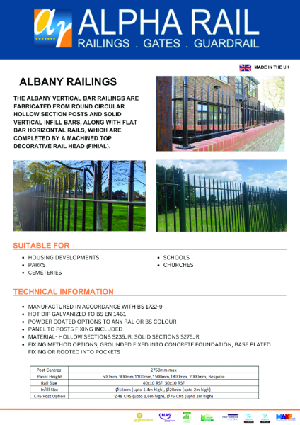 Albany Railing Data Sheet