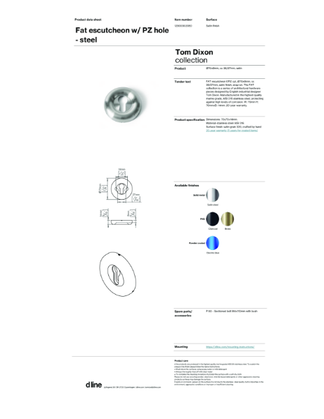Fat escutcheon w/ PZ hole (data sheet)