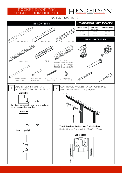 Pocket Door Pro Liner Kit Instructions - Single Doors