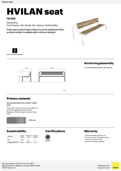 Product-sheet-116-900 Hvilan bench