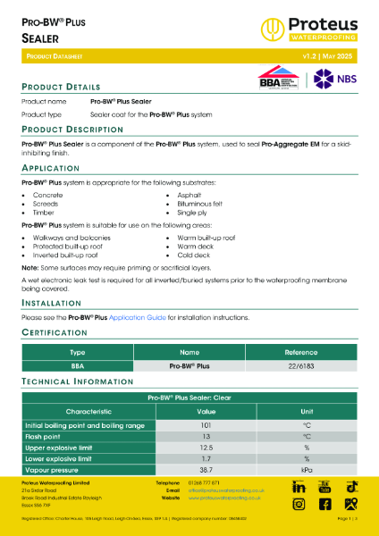 Product Data Sheet - Pro-BW® Plus Sealer