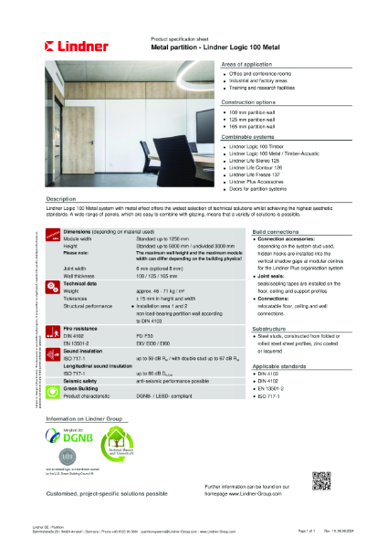 Lindner Logic 100 Metal - Datasheet