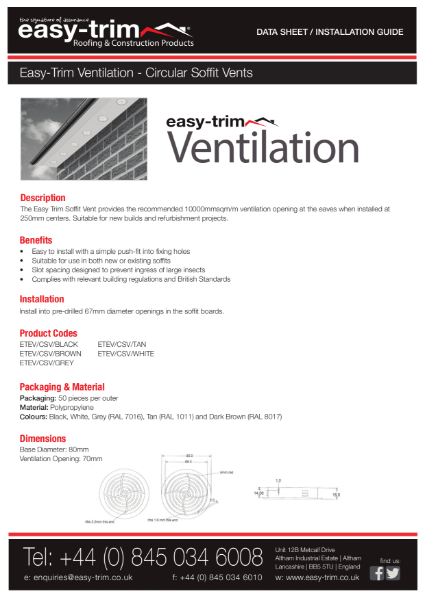 Circular Soffit Vents Datasheet