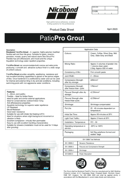 Nicobond PatioPro Grout Datasheet