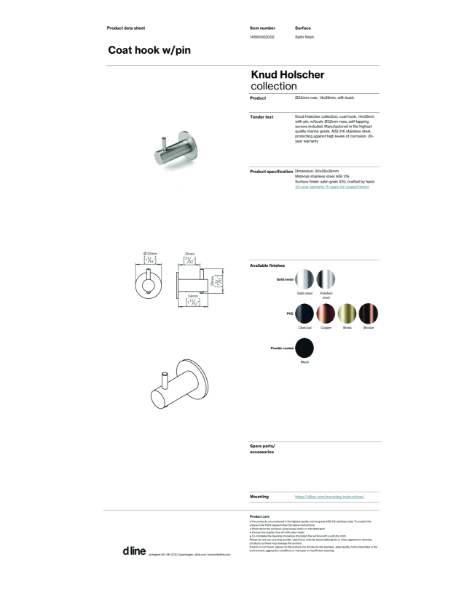 Coat hook w/ pin (data sheet)