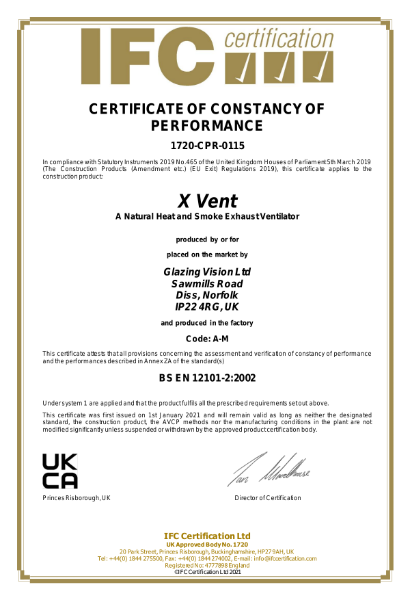 IFC Certificate of Constancy of Performance - X Vent
