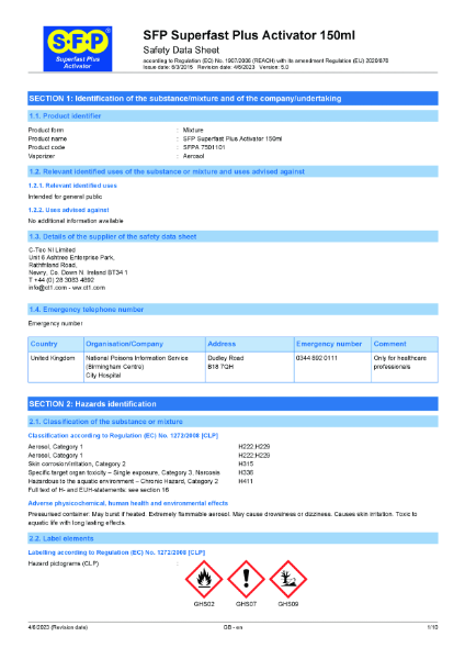 Superfast Plus Activator 150ml - MSDS - Jun 23 - V5