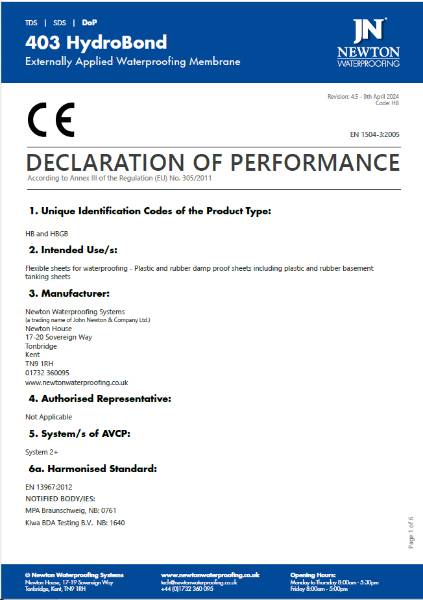 Newton HydroBond 403 – Declaration of Performance