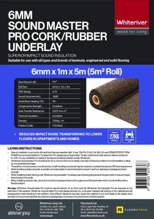 Whiteriver 6mm Soundmaster Pro Cork Rubber Underlay Data Sheet