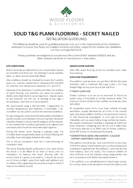 WFA Installation Guidelines - Solid T&G Plank Secret Nailed