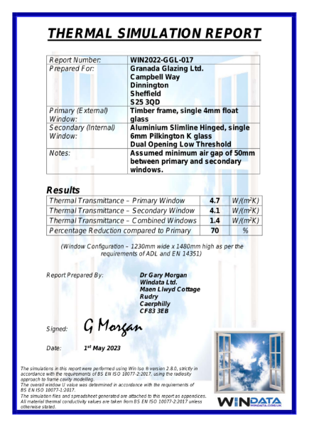 Double Slimline Hinged Unit Low Threshold - Thermal Simulation Report