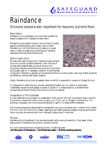 Raindance - Siloxane-based Water-Repellent for Masonry