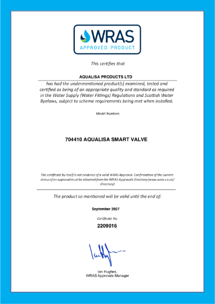 Aqualisa Smart Valve_Approved Aqualisa_Certificate_2209016