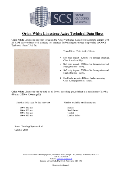 Orion White Limestone Technical Datasheet