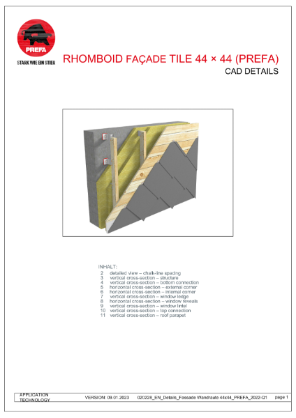 Standard Details. Rhomboid Facade tile. 440 x 400 mm