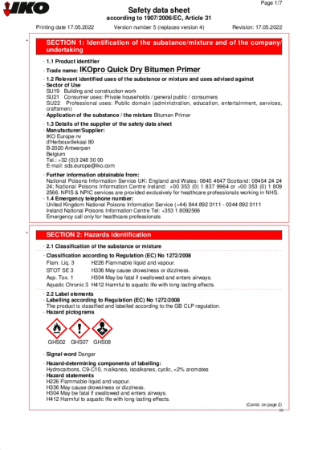 Material Safety Data Sheet (MSDS) - IKOpro Quick Dry Bitumen Primer