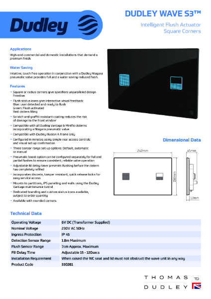 Wave S3 Dualflush Infra-Red Plate_Square Corners