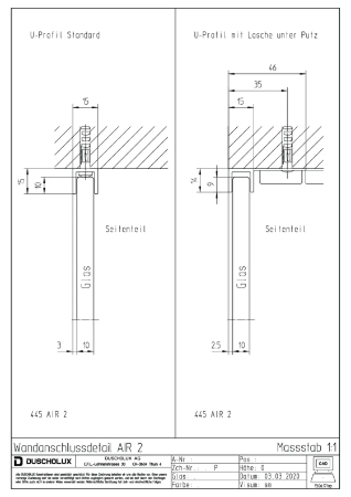 Installasjonstegning - Air 2 Walk-in met Innfelt Veggprofil