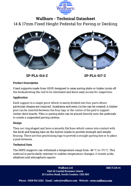 Datasheet - Wallbarn 14mm & 17mm Fixed Height Pedestals (Non fire rated)