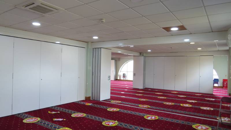 Stylefold Hinged sliding folding acoustic moveable wall by Style at the 
 Darussalam Centre, Southall