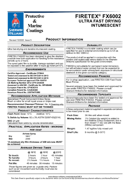 Steel Protection FIRETEX® FX6002 Product Data Sheet
