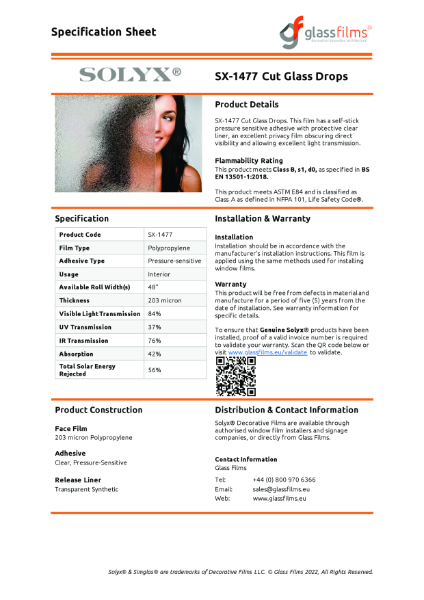 SX-1477 Cut Glass Drops Specification Sheet