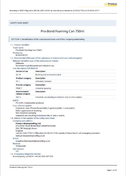 Safety Data Sheet - Pro-Bond Foaming