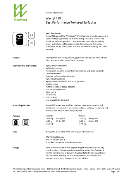 Wecryl 419 - Product information sheet