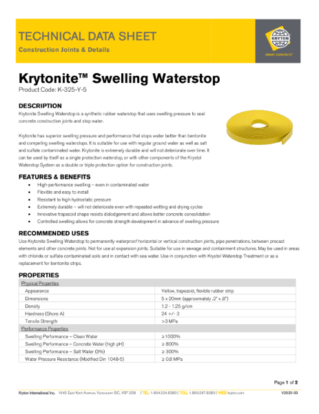 Krytonite Swelling Waterstop