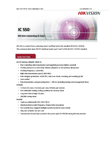 IC-S50 - Product Data Sheet