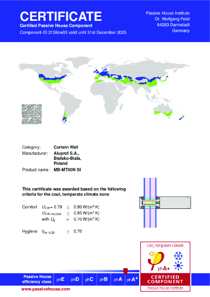 Aluprof MB-MT50N SI Curtain Wall - Passivhaus Certificate phA+