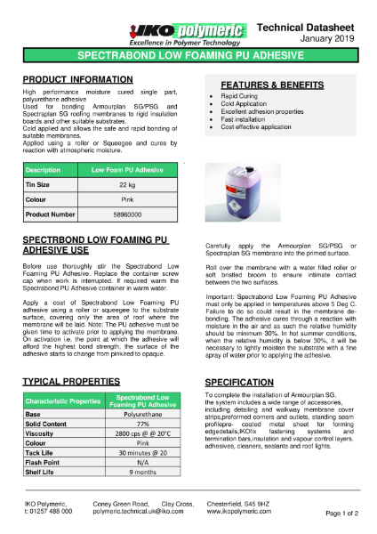 Technical Data Sheet (TDS) - IKO Spectra-bond Low Foaming PU Adhesive