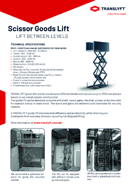 Scissor goods lift data sheet