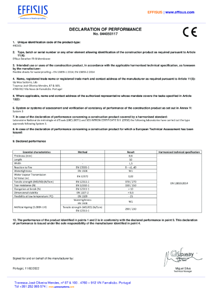 Effisus Breather FR-B Membrane Declaration of Performance