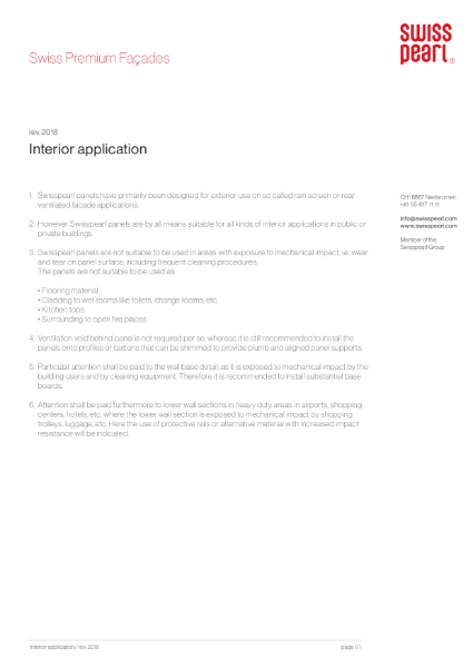 Swisspearl Interior Applications