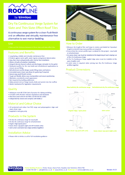 Continuous Dry Fix Verge System Datasheet