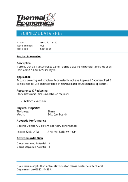 Isosonic Dek 30 Technical Data Sheet