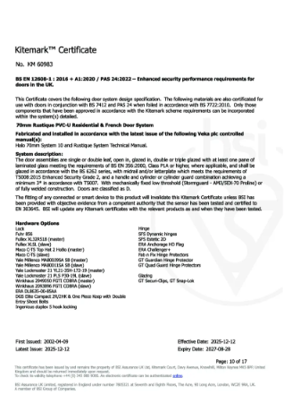 Halo Rustique Residential Door Kitemark™ Certificate No. KM 60983