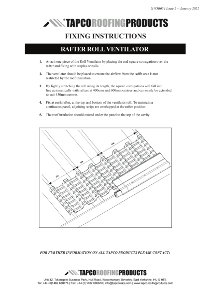 Tapco Rafter Roll Ventilator Fixing Guide