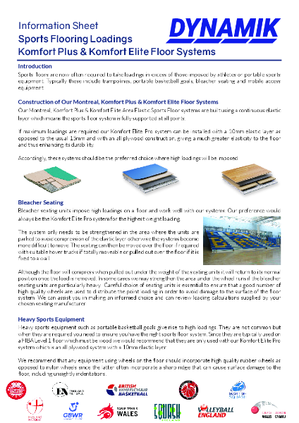 Komfort Plus and Komfort Elite Sprung Sports Floor Loadings