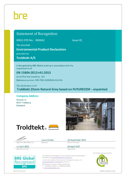 EPD - Troldtekt 25 mm Natural Grey FUTURECEM Unpainted