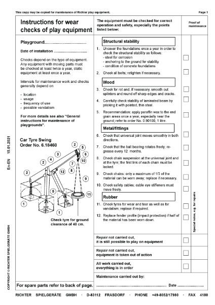 Timberplay Swings - Car Tyre Swing - Maintenance Instructions