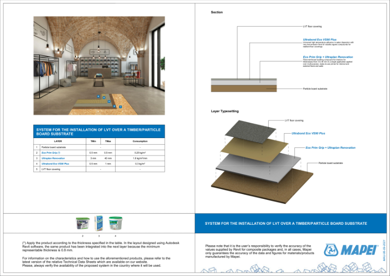 System for the installation of LVT over a timber/ particle board substrate