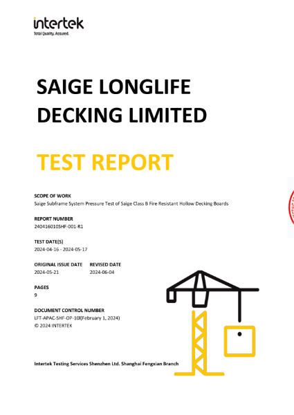 Saige Decking System Pressure Test - Saige Class B Fire Resistant Hollow Decking Boards with subframe