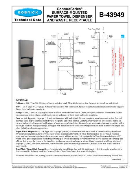 ConturaSeries® Surface-Mounted Paper Towel Dispenser and Waste Receptacle - B-43949