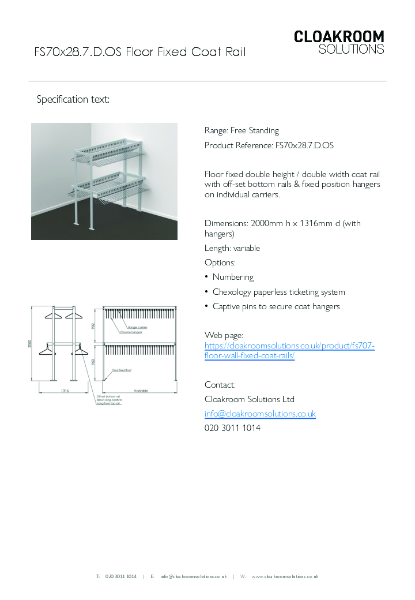FS70x28-7-D-OS Floor Fixed Coat Rail Specification Text