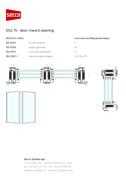 Secco Sistemi - OS2 75 - door inward opening