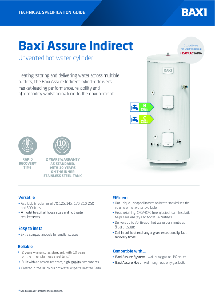 Baxi Assure Indirect - Specification Sheet