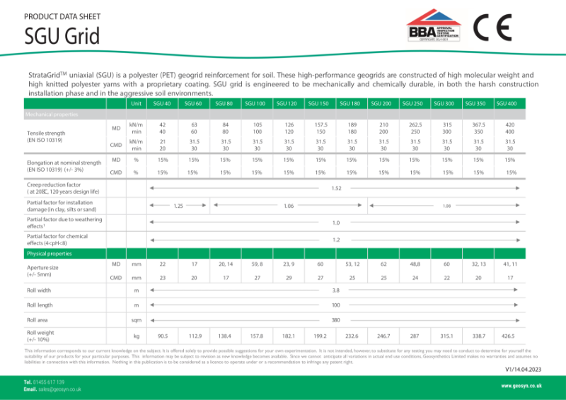 Stratagrid Uniaxial (SGU) Grid - Data Sheet